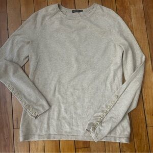 J McLaughlin Jamey Sweater XS Oatmeal Crewneck Button Trim Raglan Coastal Preppy